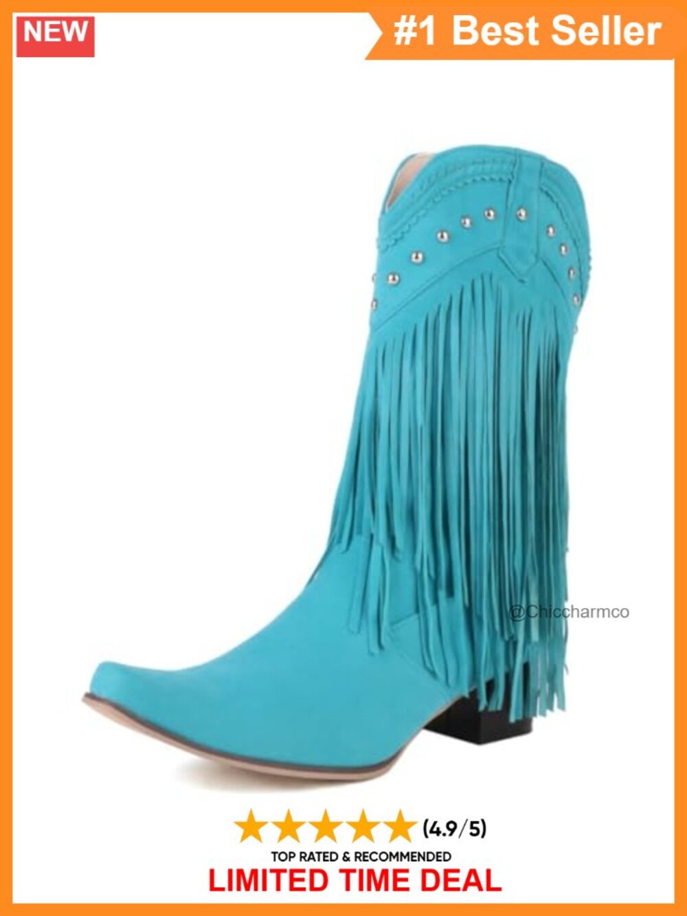 Suede Mid Calf Fringe Western Boots Snip Toe Block Heel